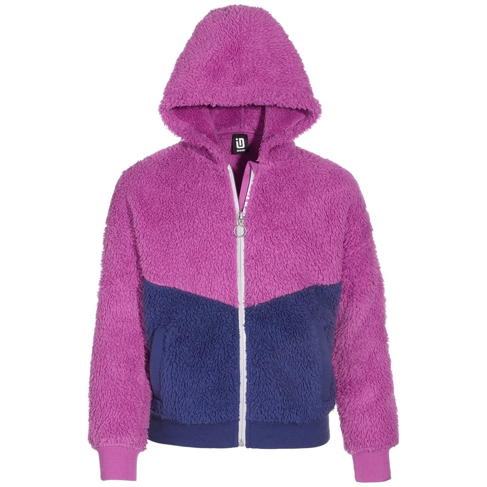 ID Ideology Big Girls Colorblocked Faux-Sherpa Zip‎ Jacket - Berry Frost - XL